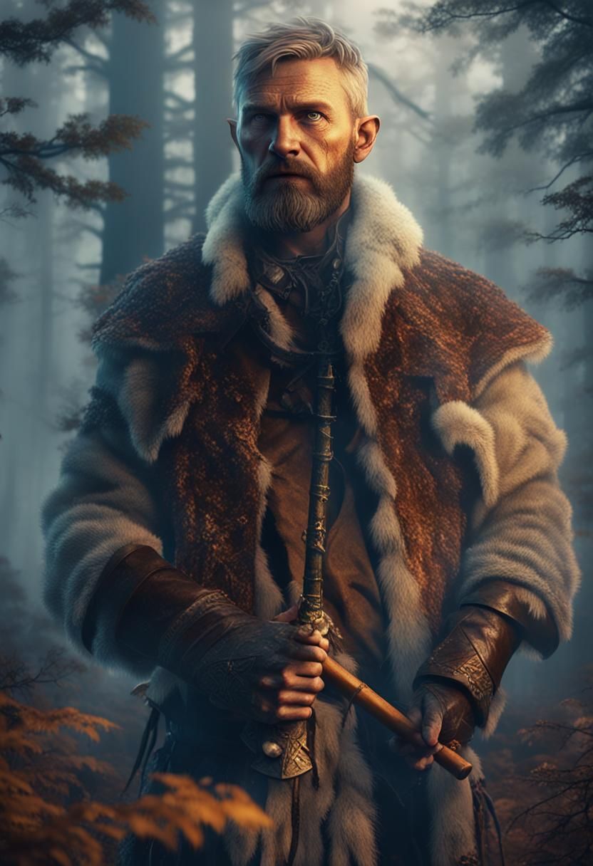 Viking Warrior Plays Flute in Nordic Forest