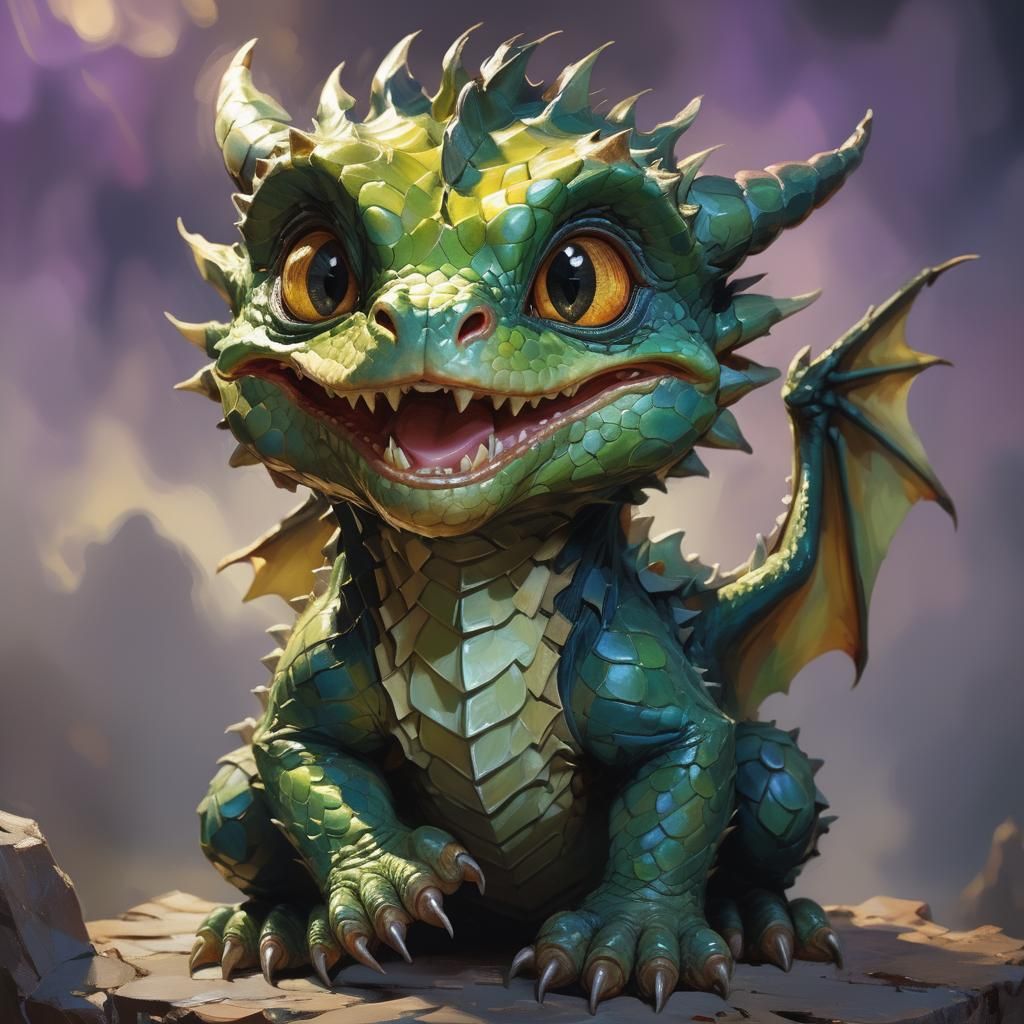 Adorable Baby Dragon in Expressionist Style