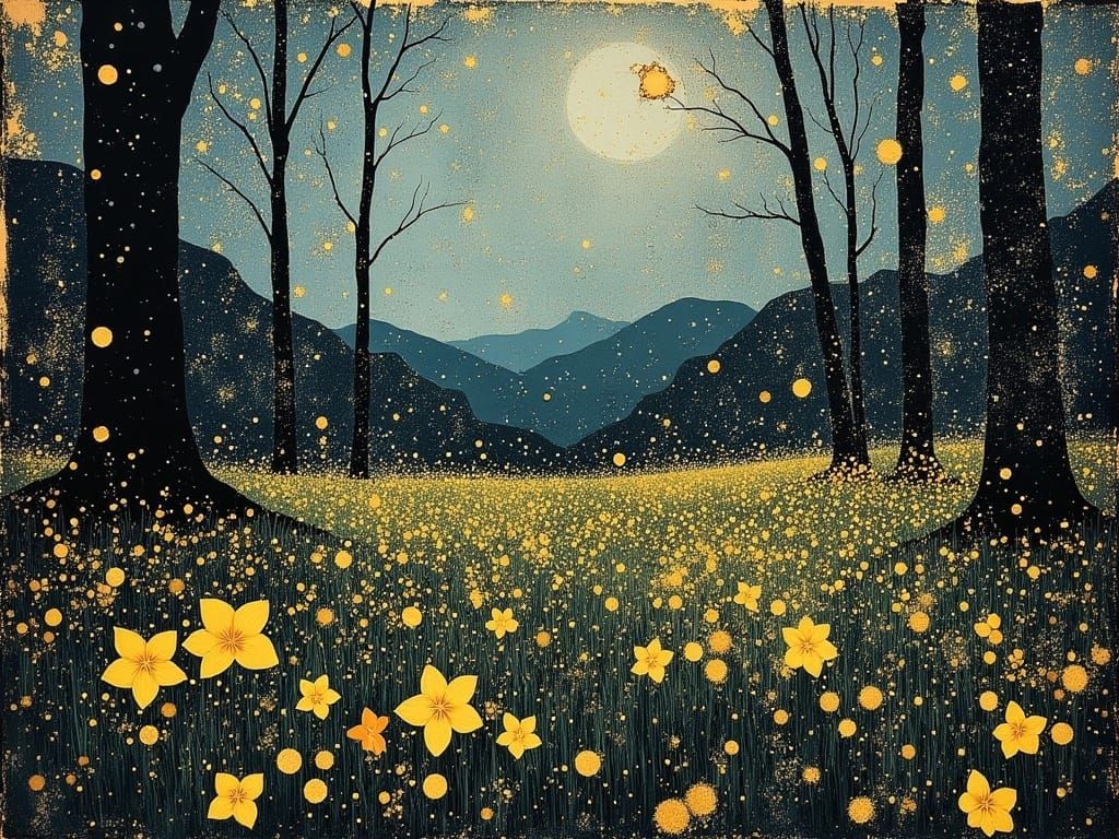 Whimsical Valley Scene in Vibrant Colors