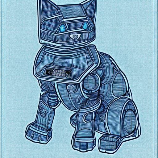 Detailed Blueprint of a Robot Cat