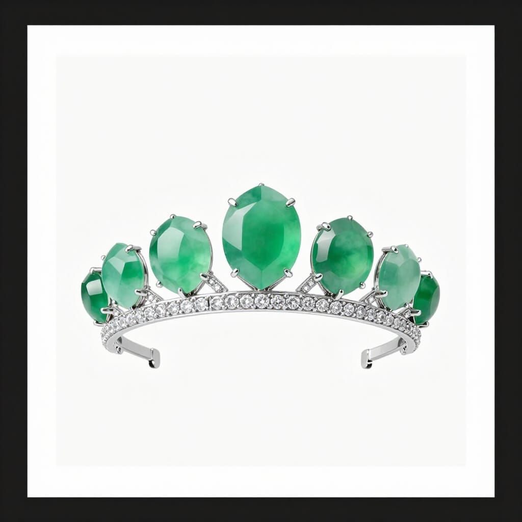 Elegant Green Jade and Diamond Tiara, Minimalist Design