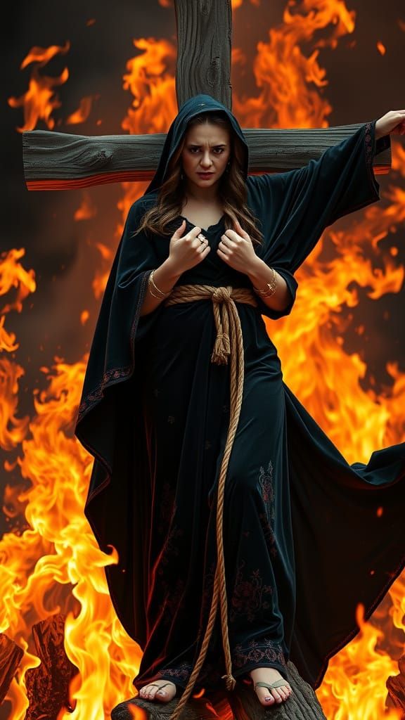 Mystical Sorceress Bound to Infernal Pyre