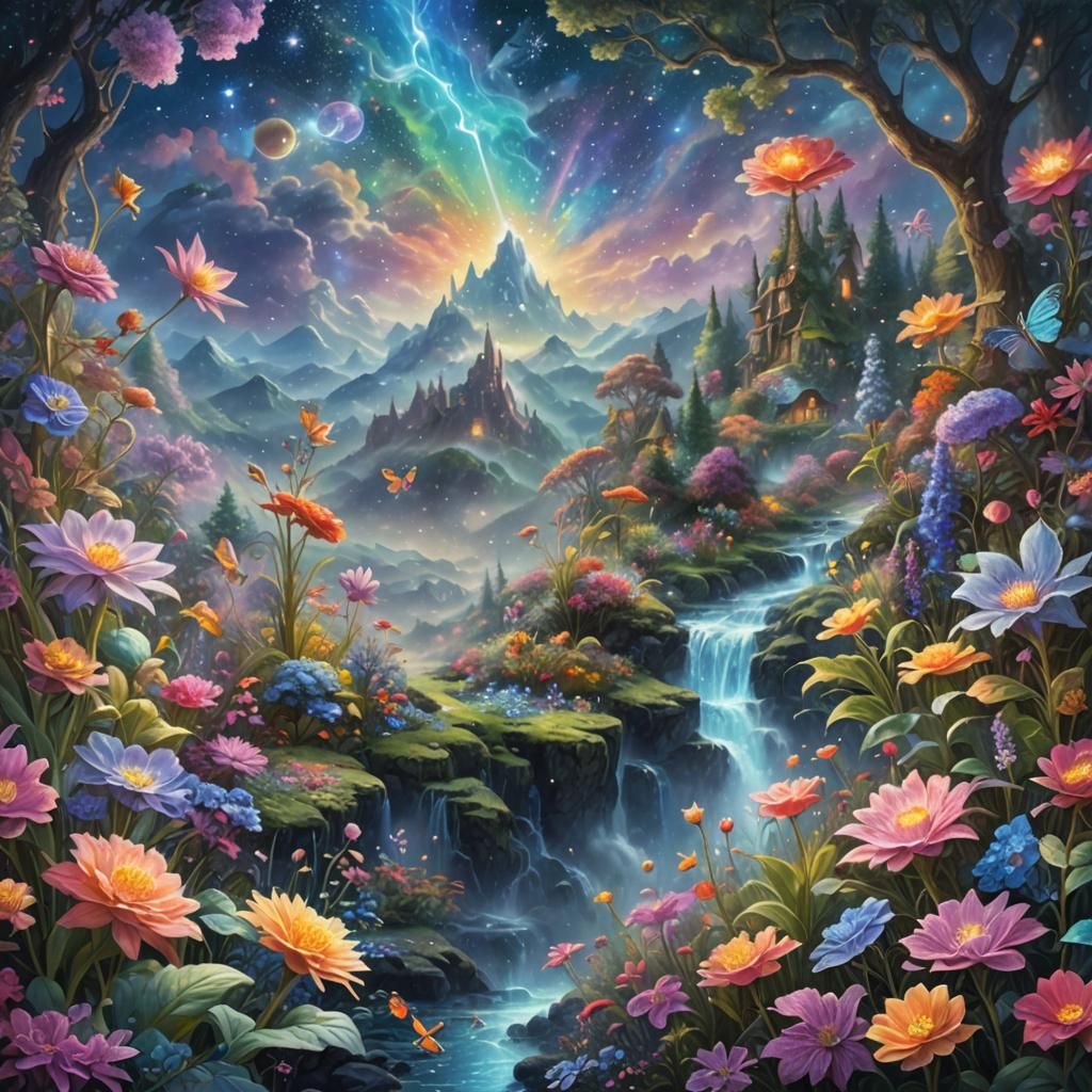 Astral Waltz of the Flowers: Holographic Illustration