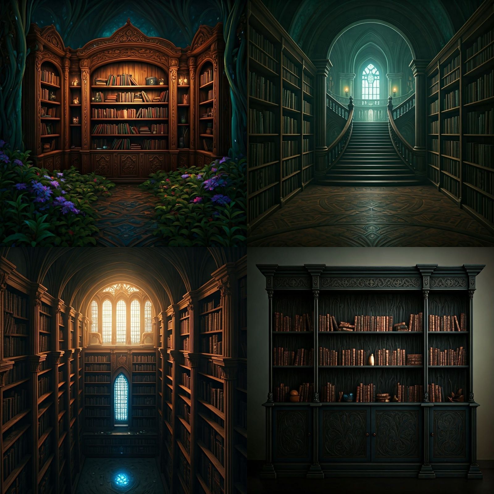 Fantastical Bookshelf in Detailed Matte Painting Style
