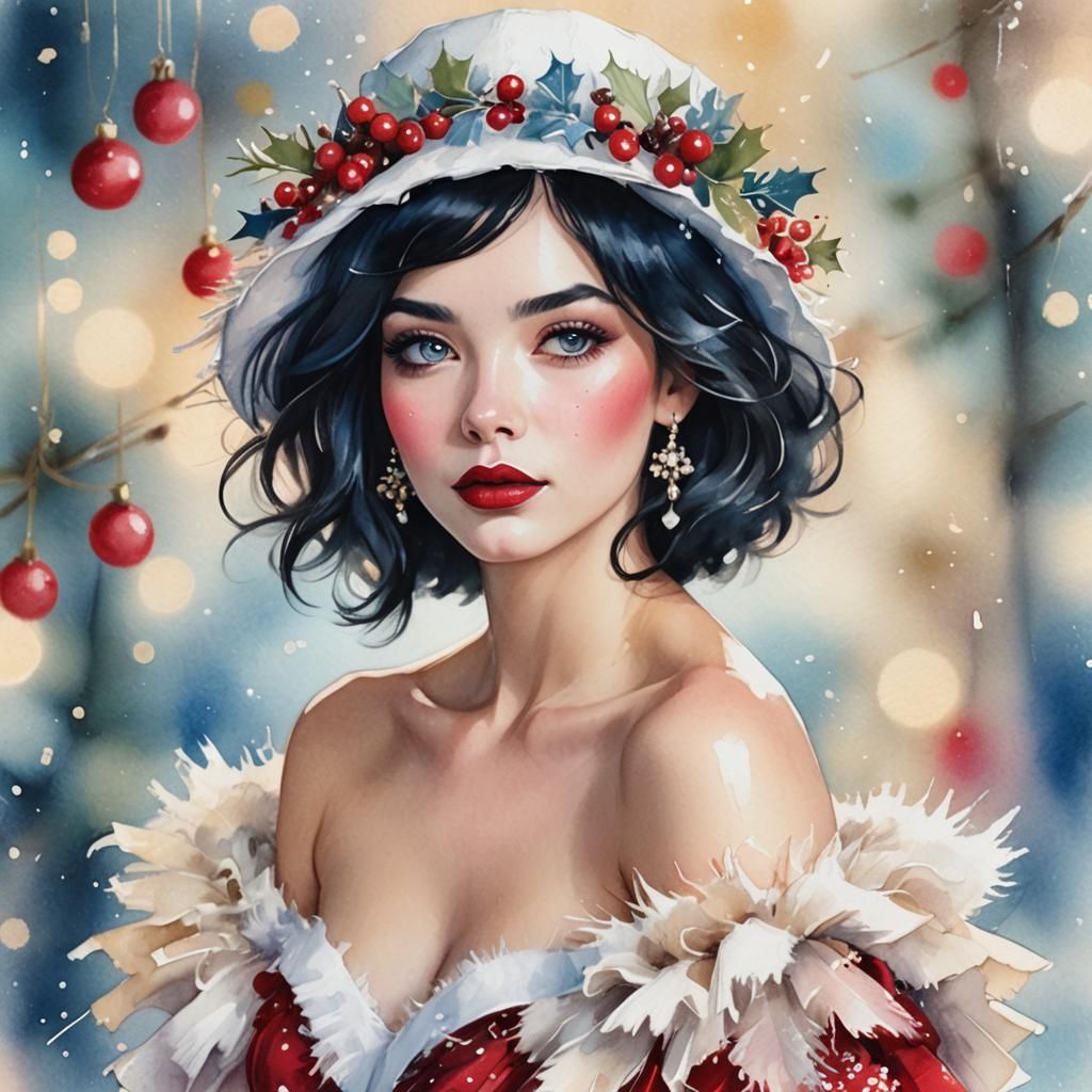 Christmas Woman in Whimsical Storybook Illustration