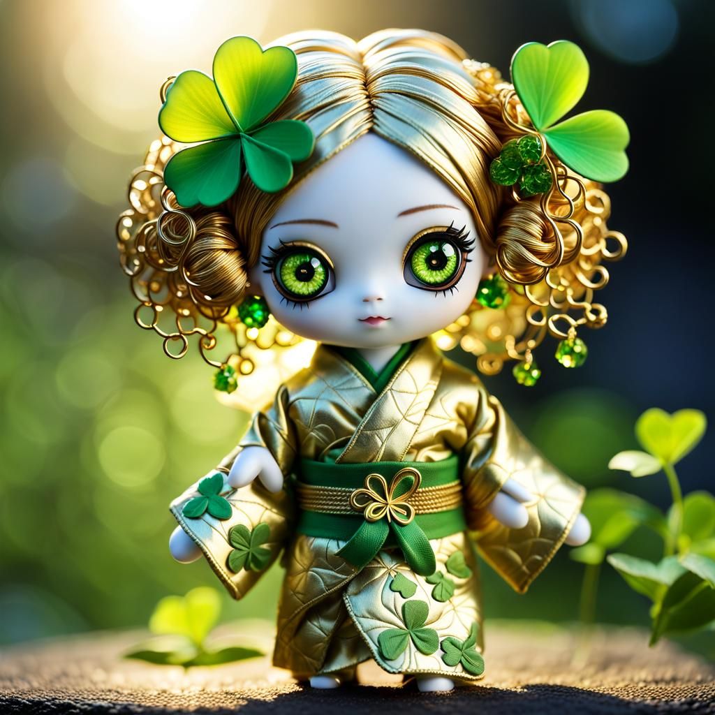 Chibi Oni Rag Doll with Golden Clovers