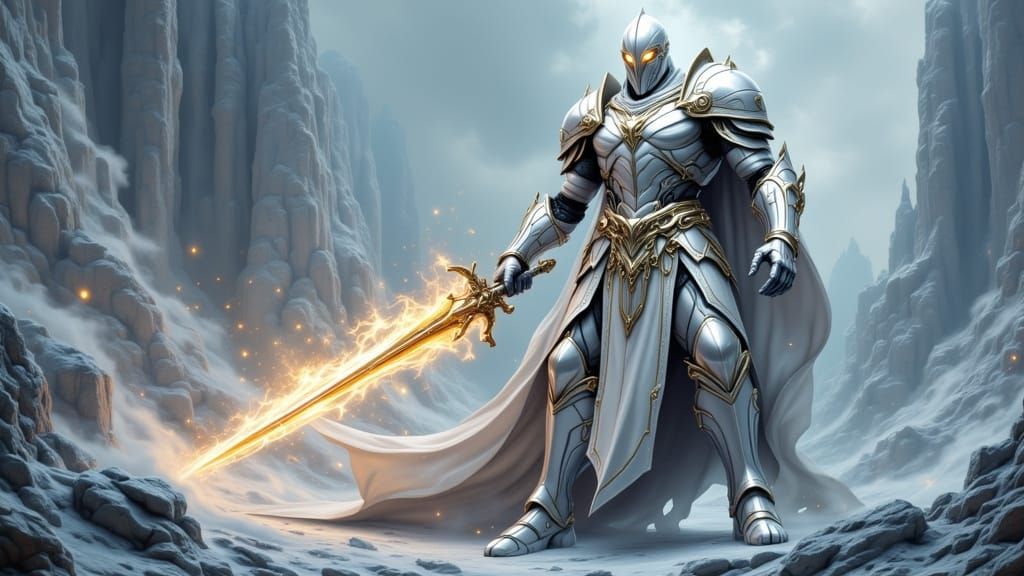 Victorious Armored Knight on Mountain Peak