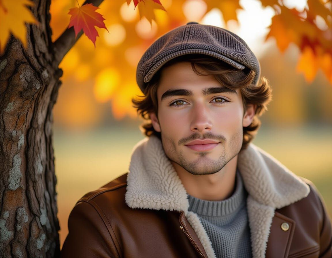 Charming Autumn Man in Hyperrealistic Style