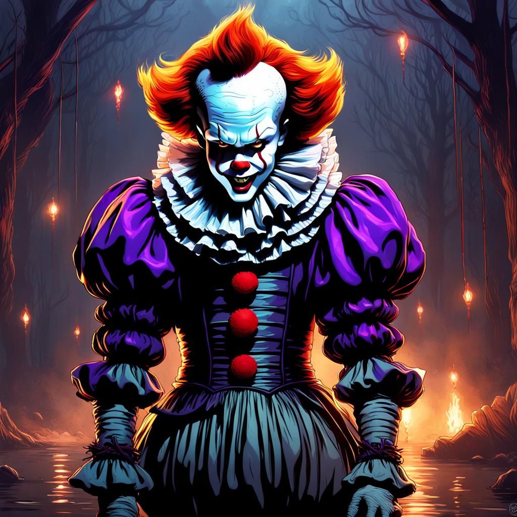 Hyperdetailed Pennywise in Dark Fantasy Art Style