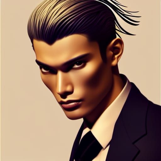 Handsome Asian Model on Runway in Hyperdetailed Portrait