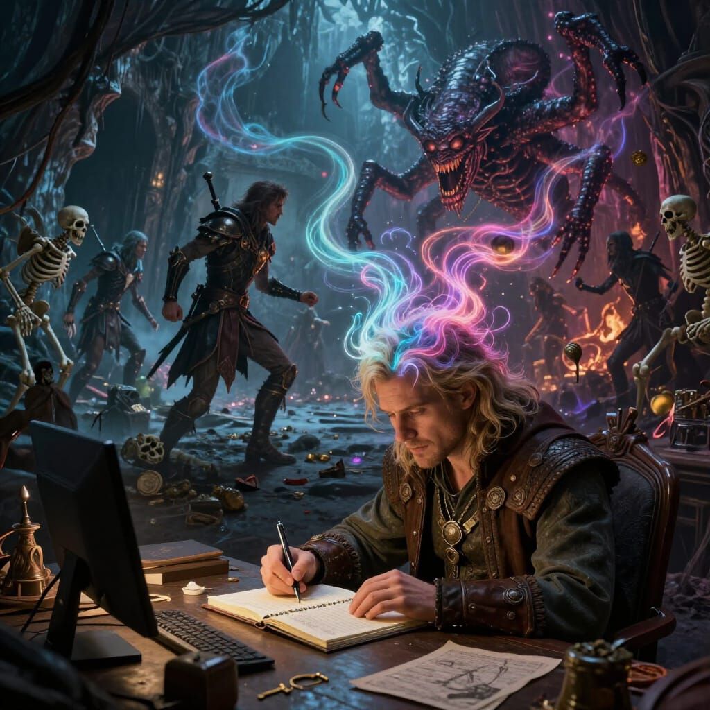 Dungeon Master Plans Epic D&D Session with Vivid Fantasy Ima...