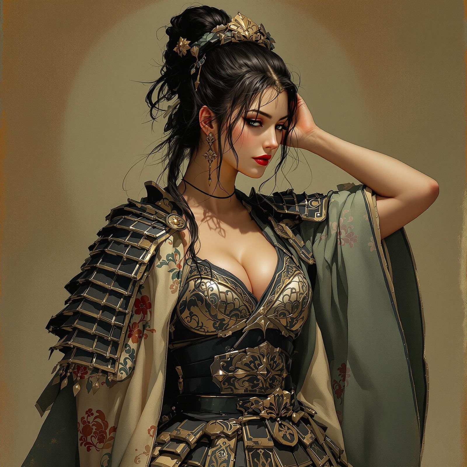 Samurai Noblewoman After Battle: Retro Fine Art Portrait