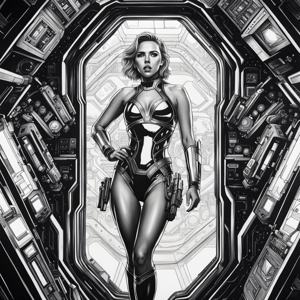 Woman in Metal Bikini: Hyperdetailed Ink Drawing