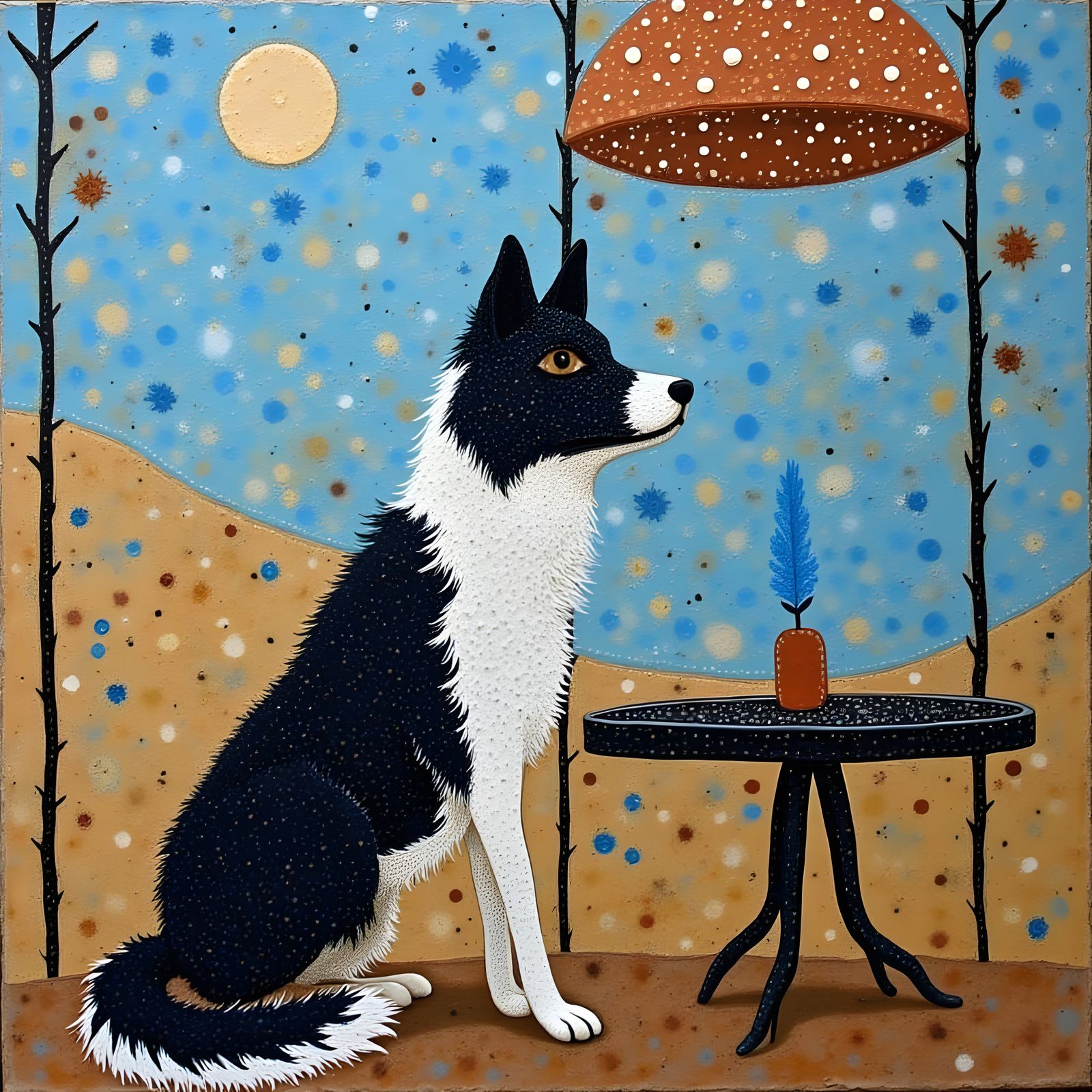 Border Collie at Cafe Oil Painting