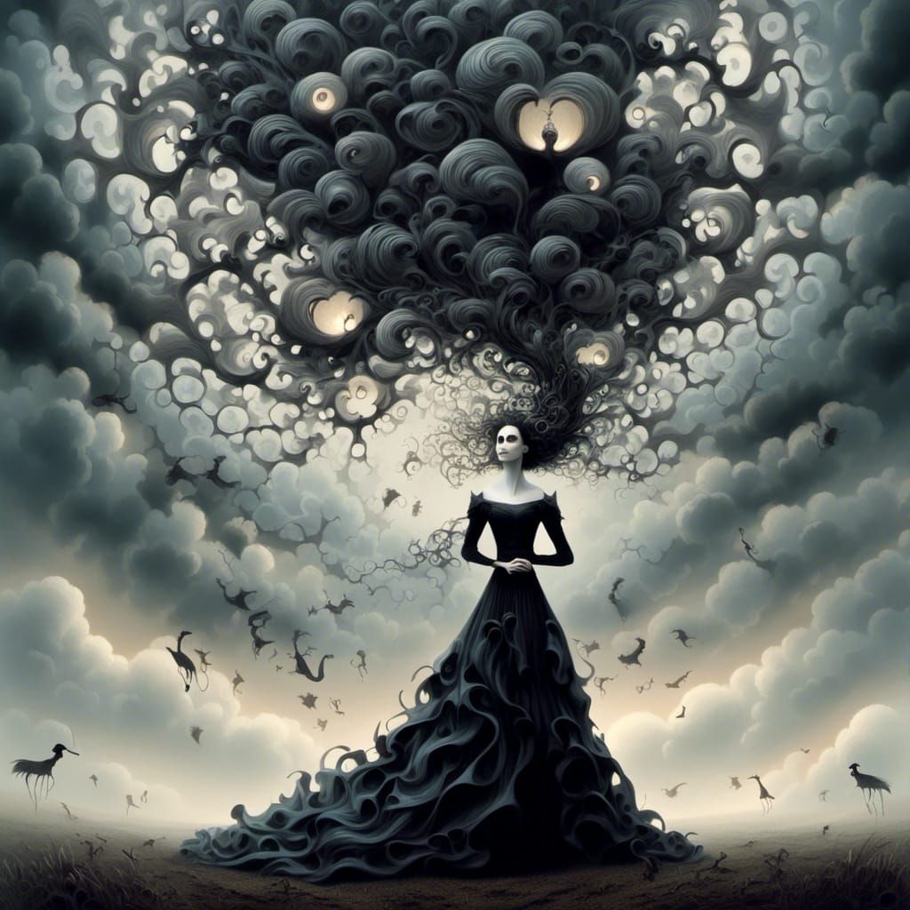 Surreal Gothic Portrait of Woman in Burton Style