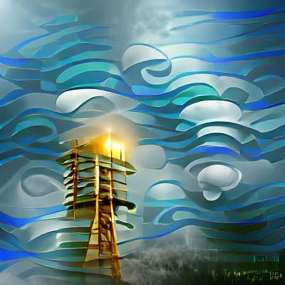 Lighthouse Battling Stormy Seas: Digital Art