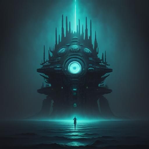 Astronaut in Surreal Underwater City, Oil Painting