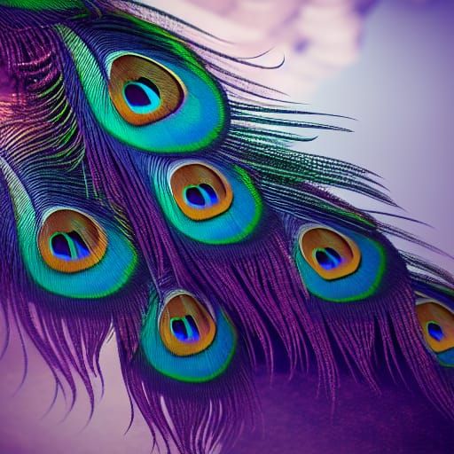 Detailed Peacock Feathers Matte Painting in Deep Color