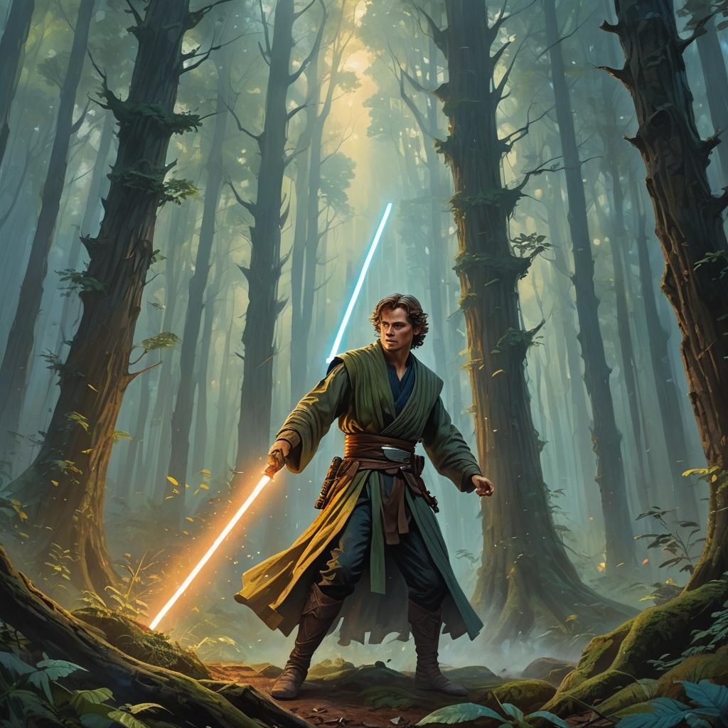 Cal Kestis Lightsaber Ignites in Misty Forest