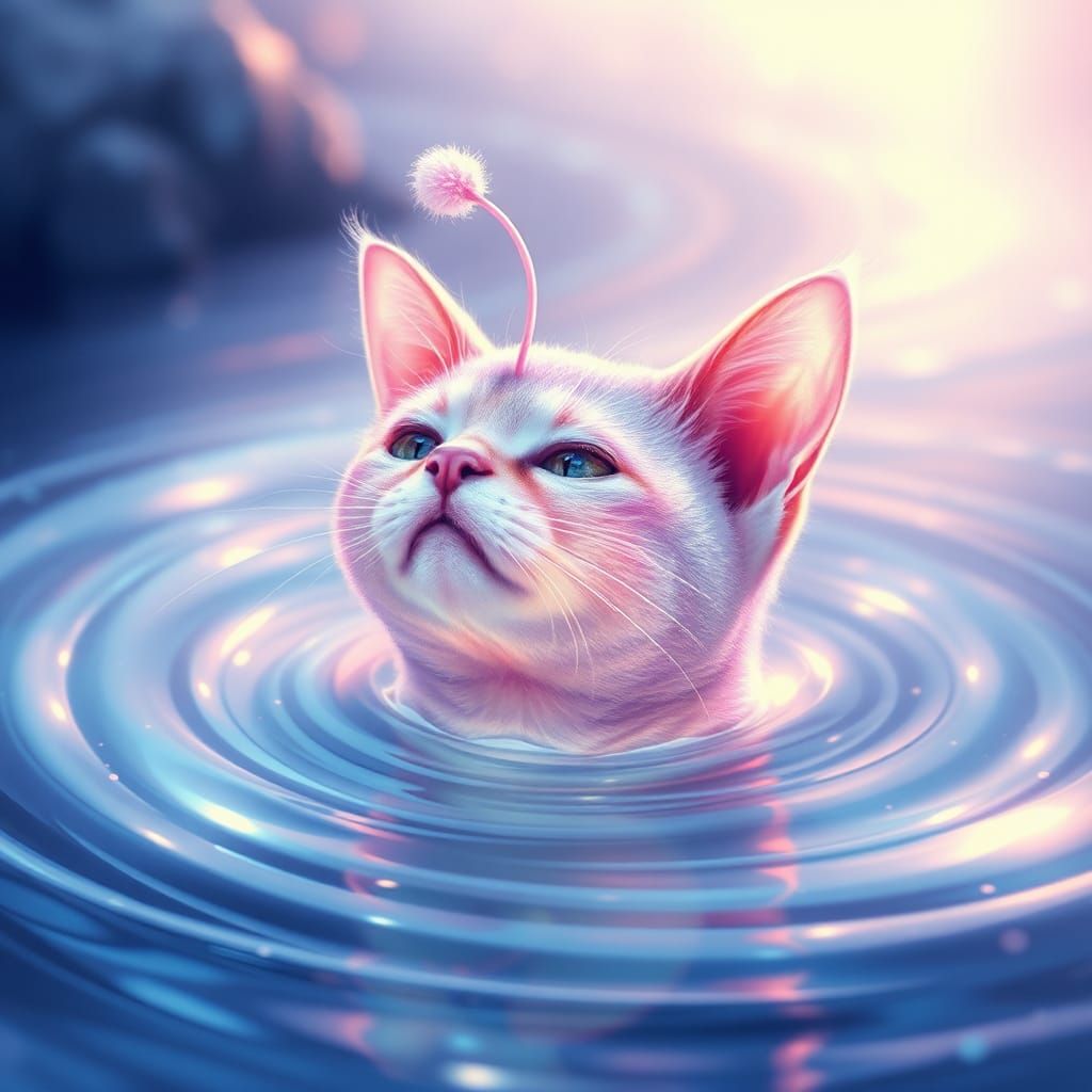 Lava Cat Emerges from Water: Digital Art