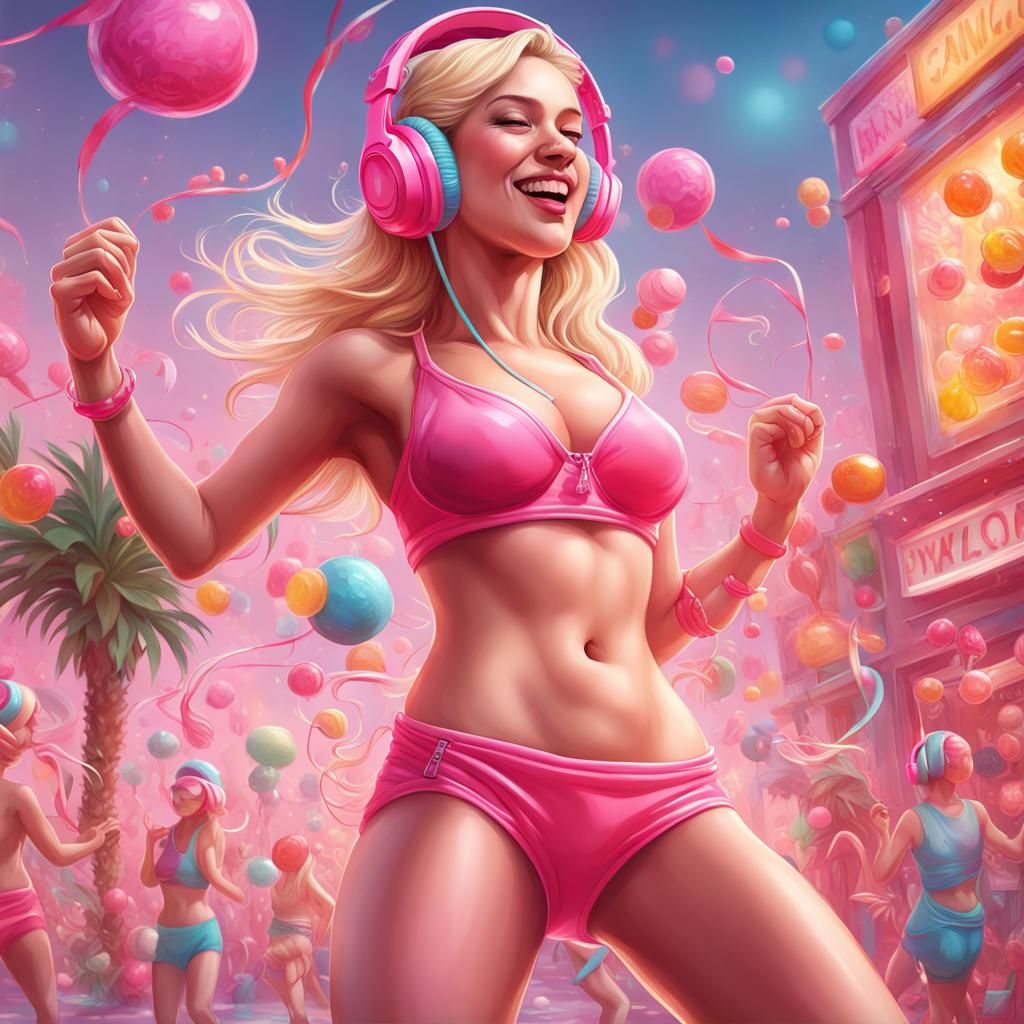 Blonde Girl Dancing in Candy Art Style