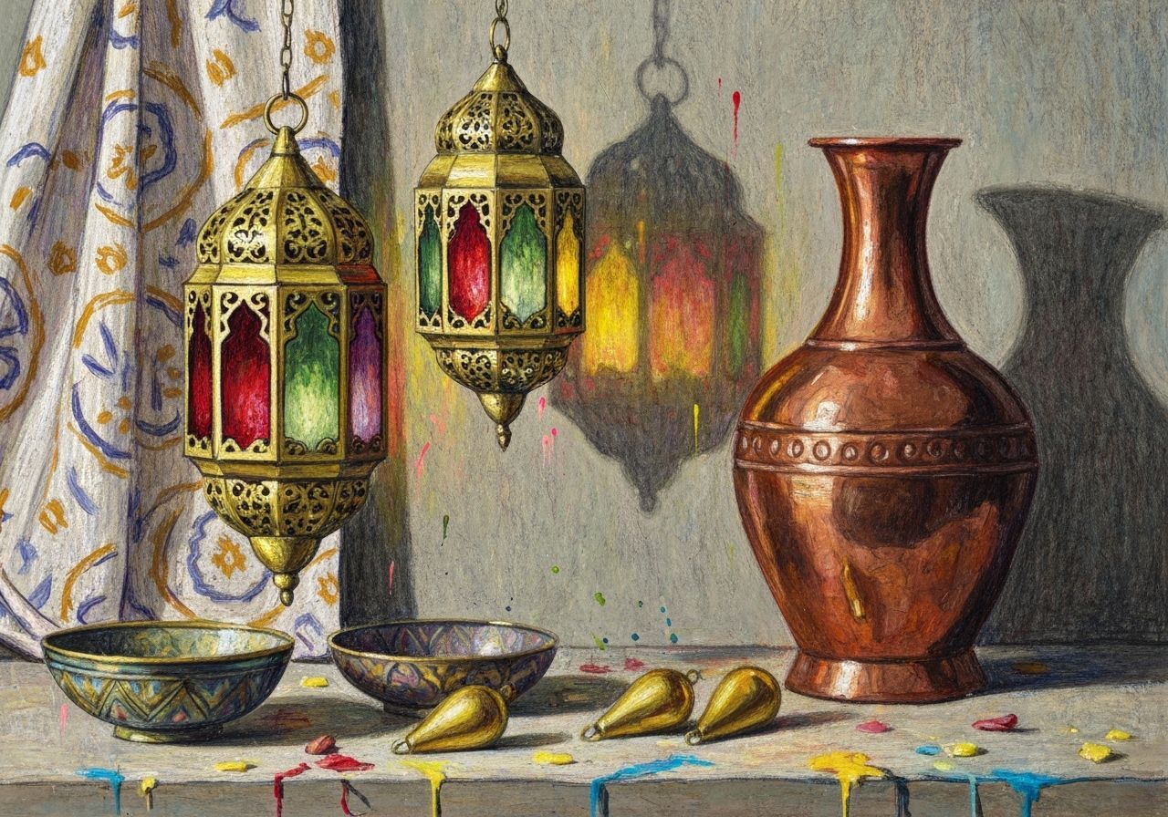 Wax Crayon Still Life of Middle Eastern Lanterns