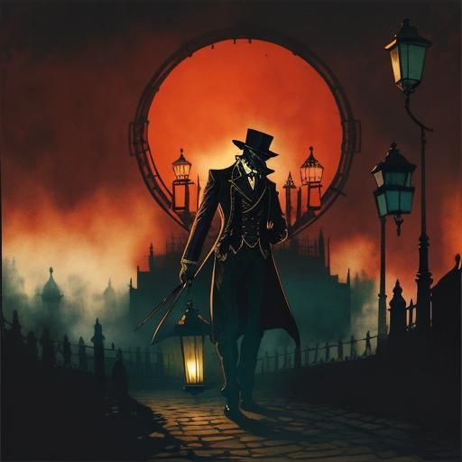 Sherlock Holmes Silhouette in Steampunk London Ink Painting