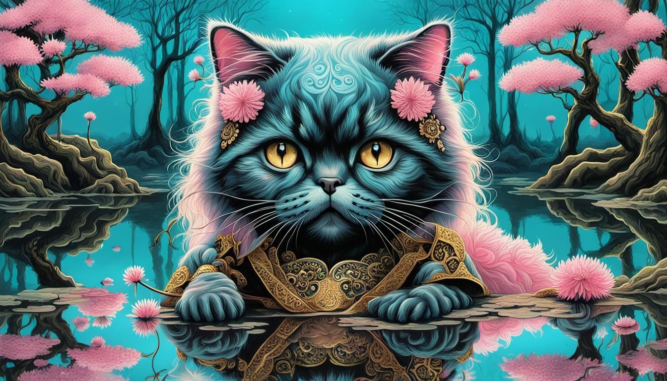 Persian Cat as Geisha in Dark Fantasy Style