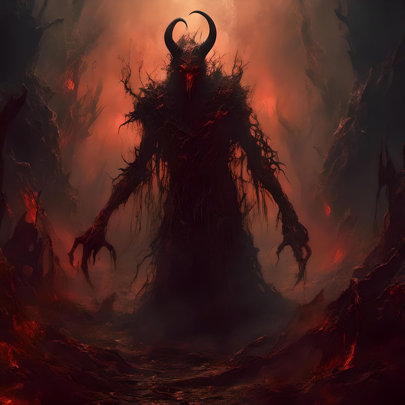 Demonic Hellscape in Eerie Magazine Style