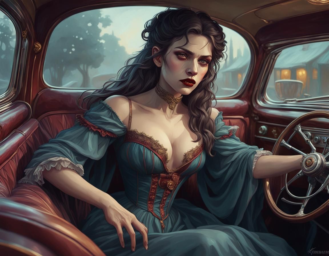 Vampire in Cadillac: Expressionist Portrait with Dynamic Lig...