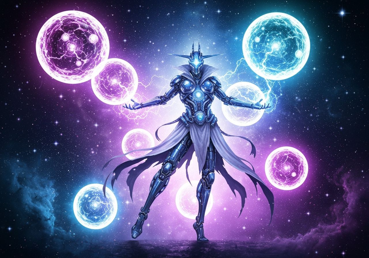 Cosmic Cyborg Wizard in Visionary Art Style