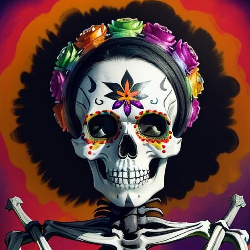 Day of the Dead Skeleton with Colorful Face Paint