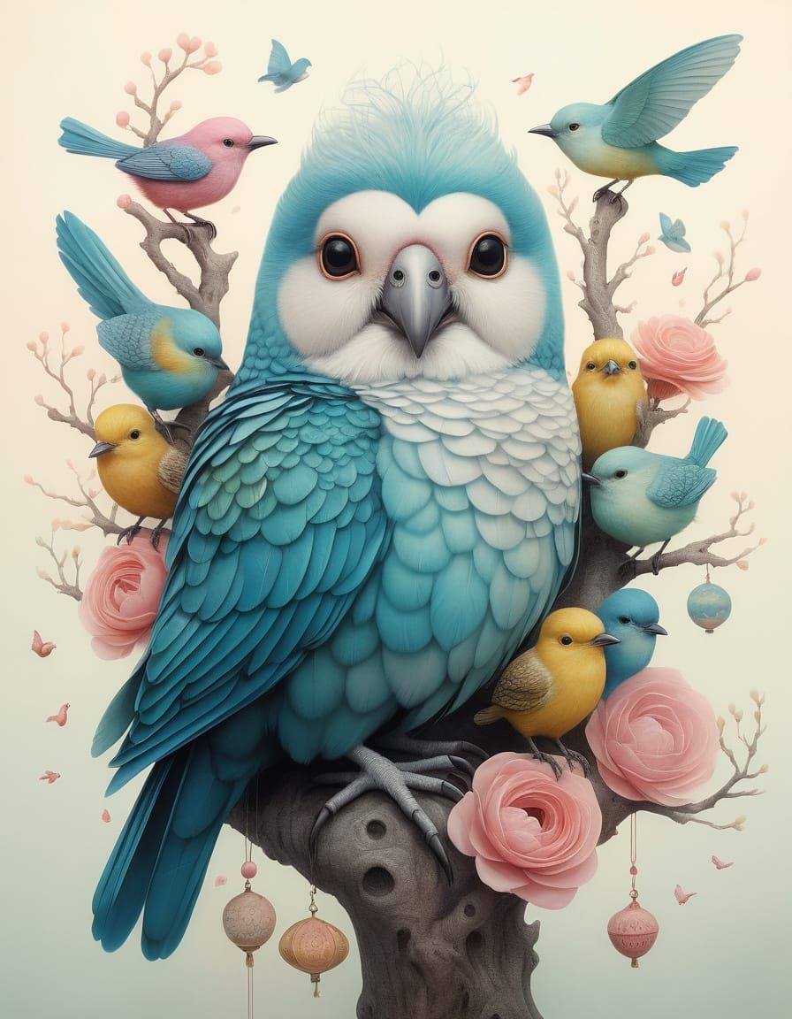 Whimsical Birds Hold High-Tech Smartphones on Delicate Branc...