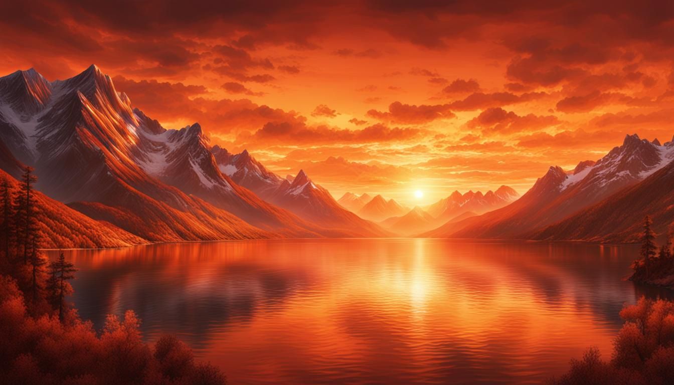Orange Sunset Over Lake: Digital Matte Painting
