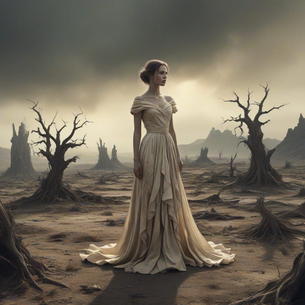 Surreal Woman Embodies Archetypes in Ethereal Illustration
