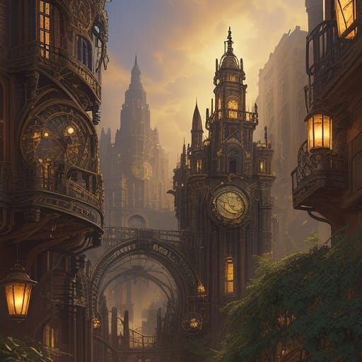 Steampunk Atlantis Cityscape by Setting Sun