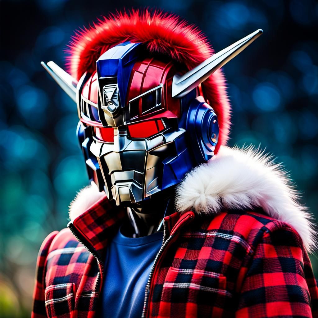 Optimus Prime as Lumberjack in Skeuomorphic Style
