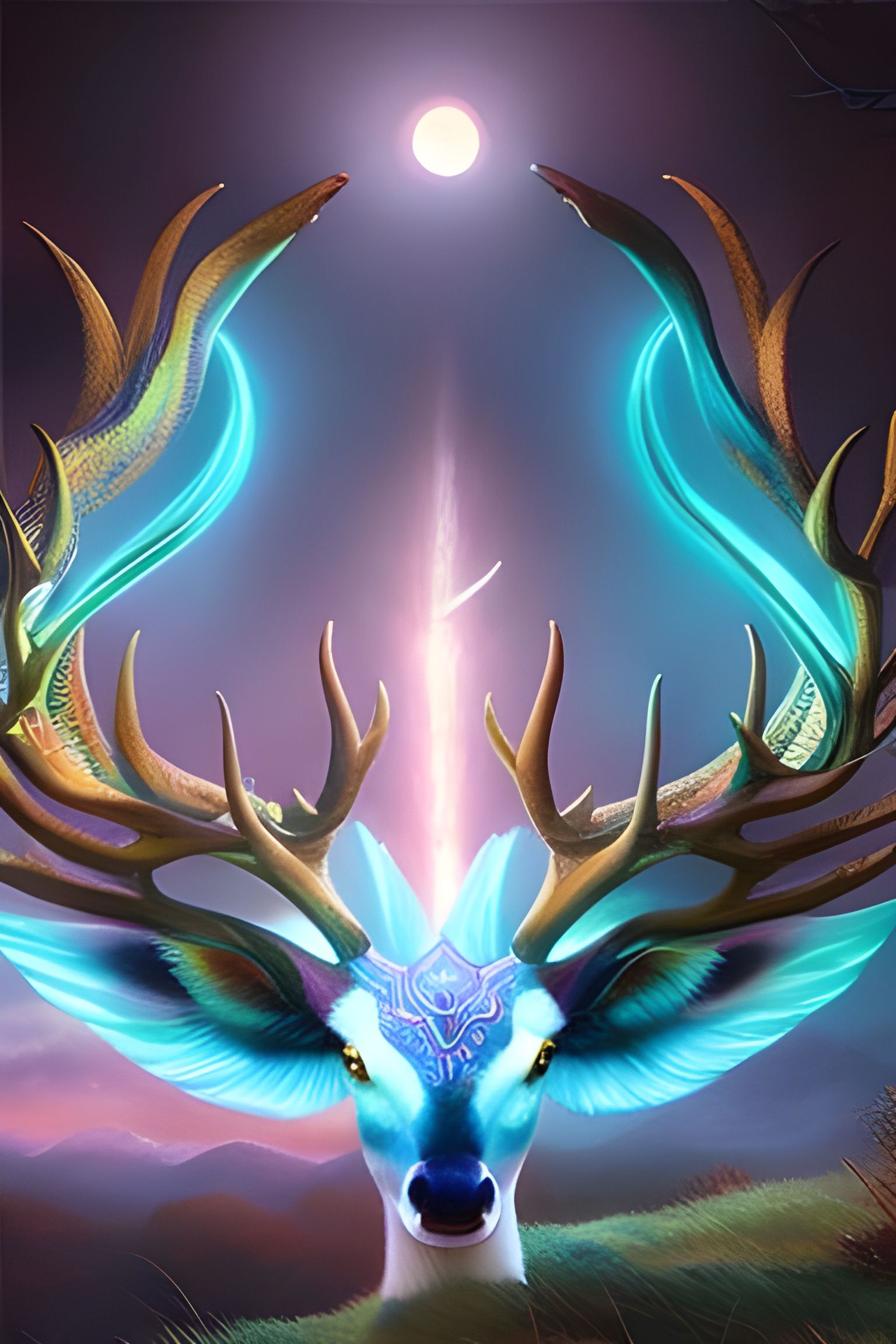 Majestic Stag Portrait with Pink Sphere, Digital Painting