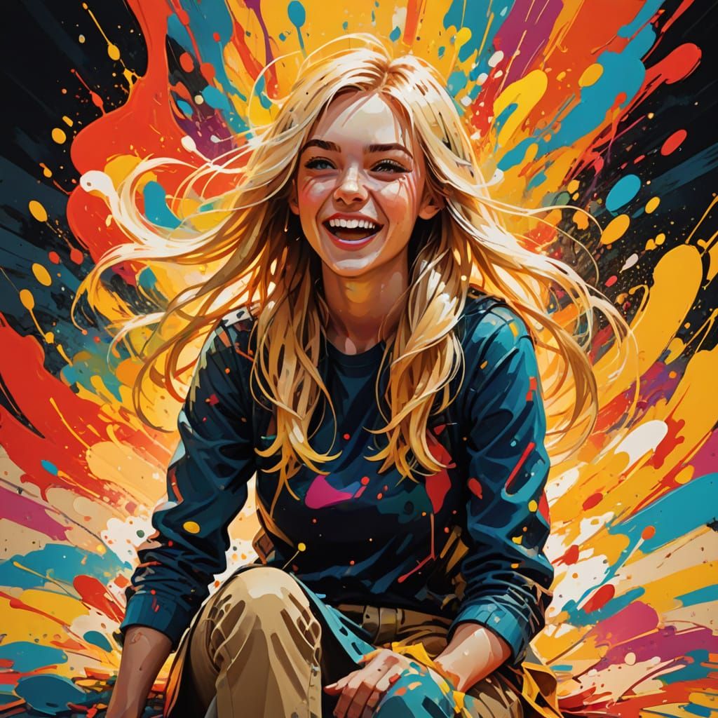 Vibrant Cartoon Sister in Playful Splash Art