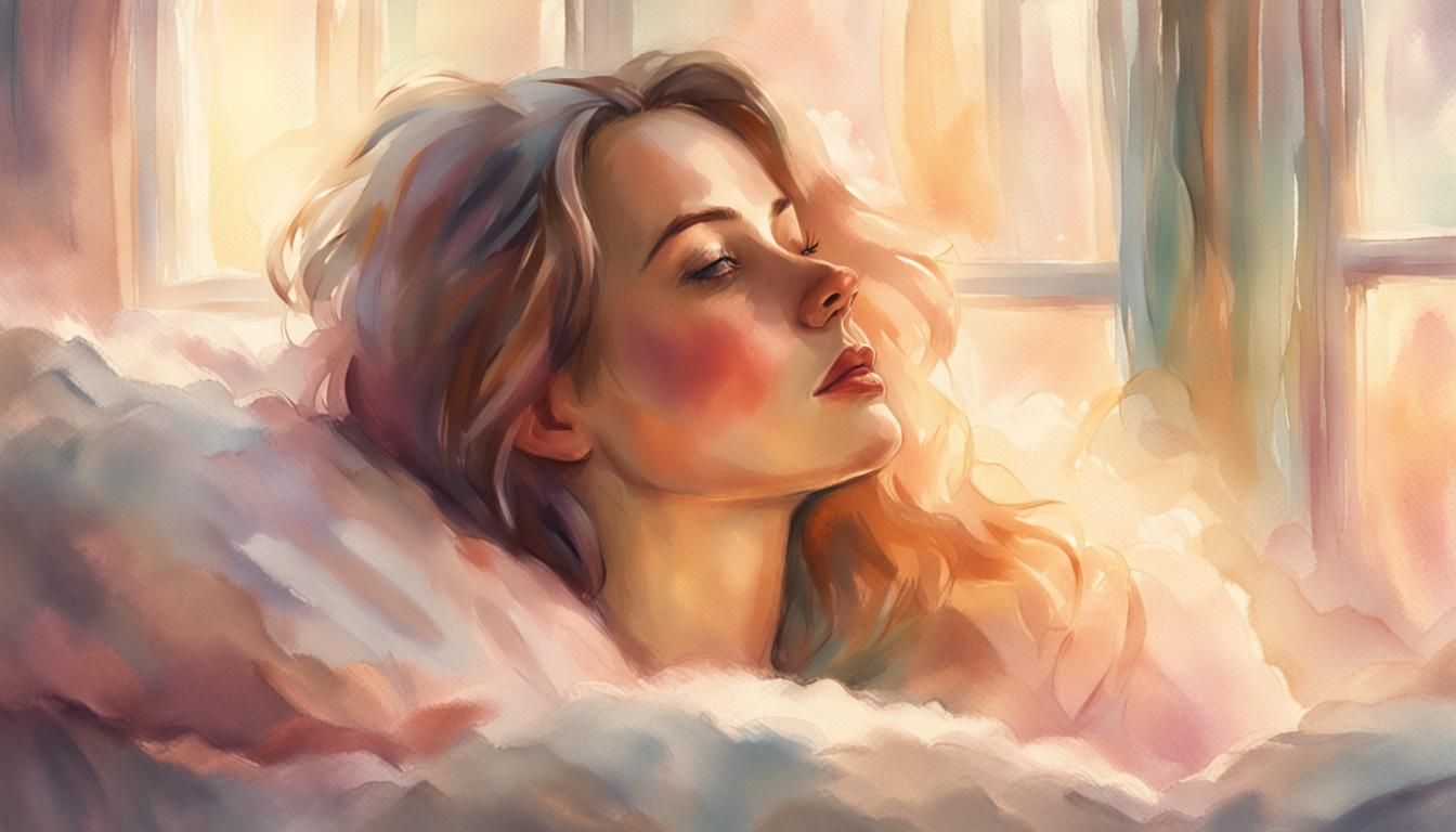 Young Woman Waking Up with a Smile as Watercolor