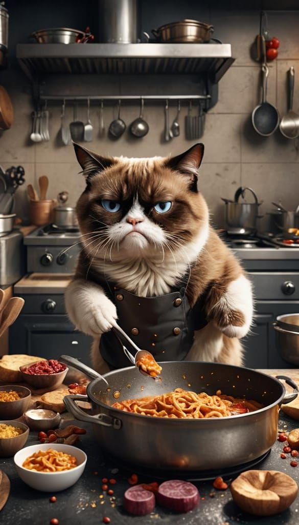 Grumpy Cat Cooking: Detailed Matte Painting
