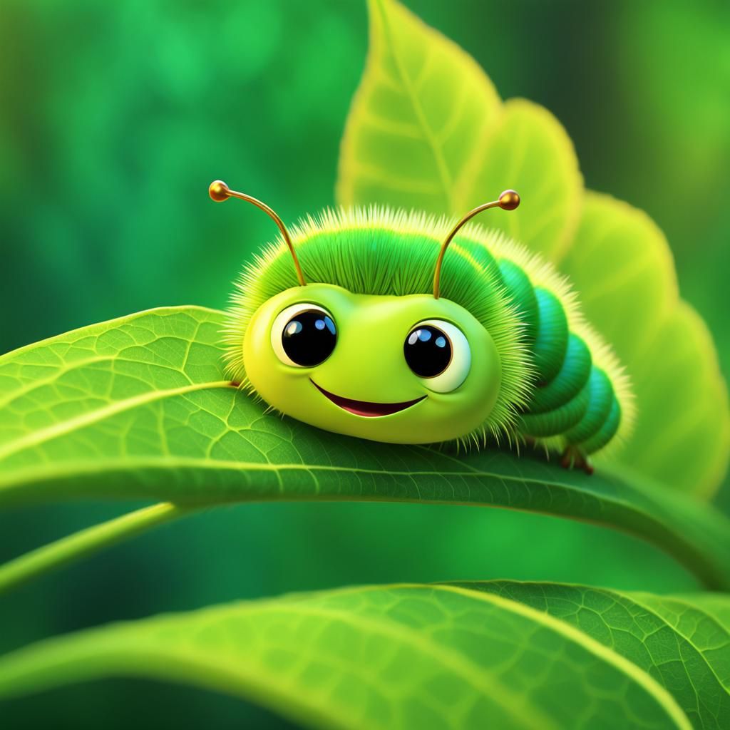 Smiling Caterpillar in Pixar Animation Style