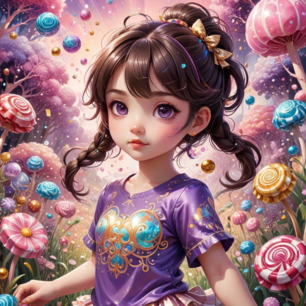 Psychedelic Fractal Art: Toddler Girl in Candyland