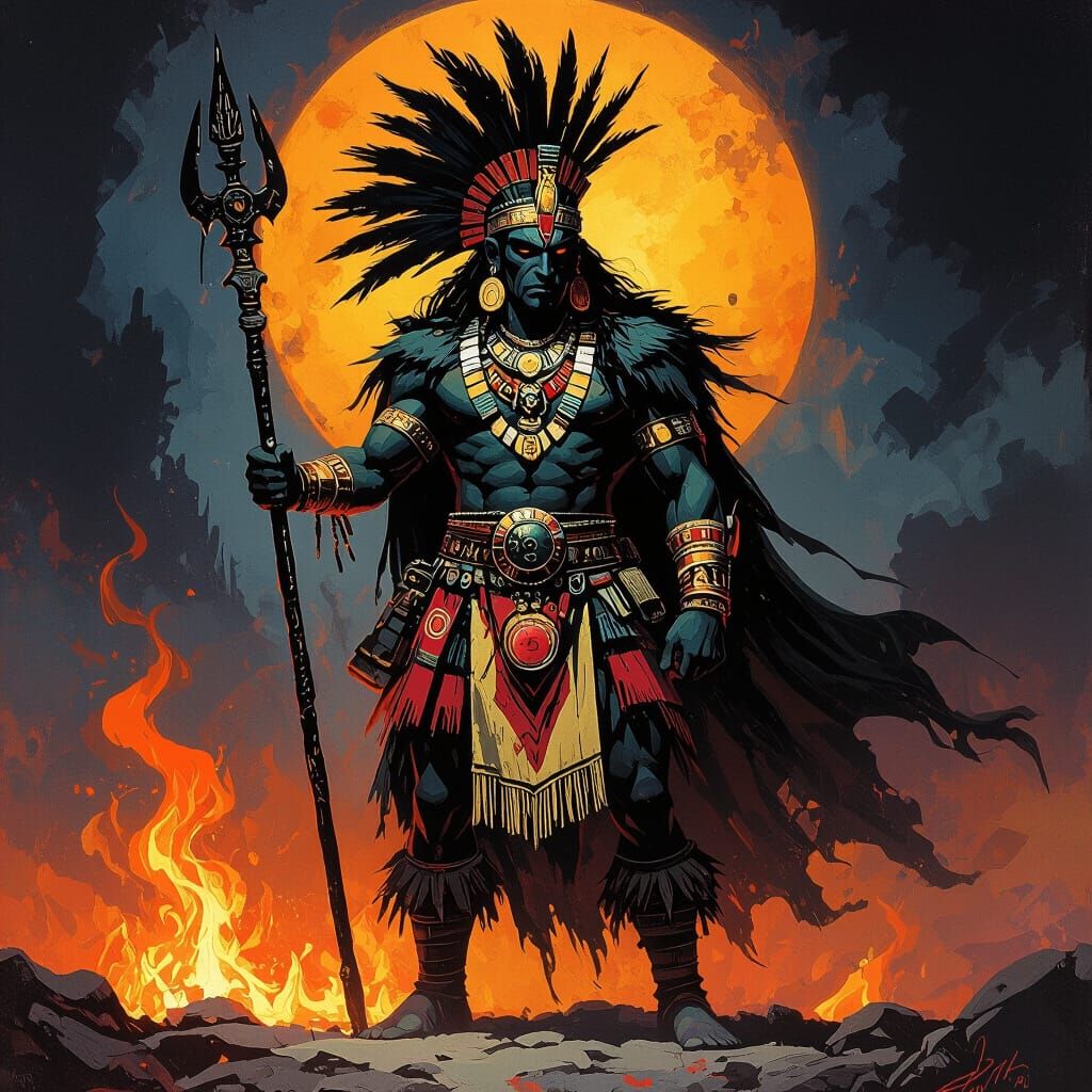 Curicaueri Fire God in Dramatic High-Contrast Style