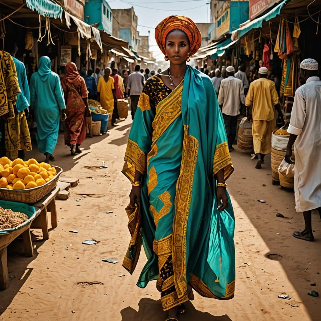 Somali Woman in Mogadishu Market: Afro-Arabic Art