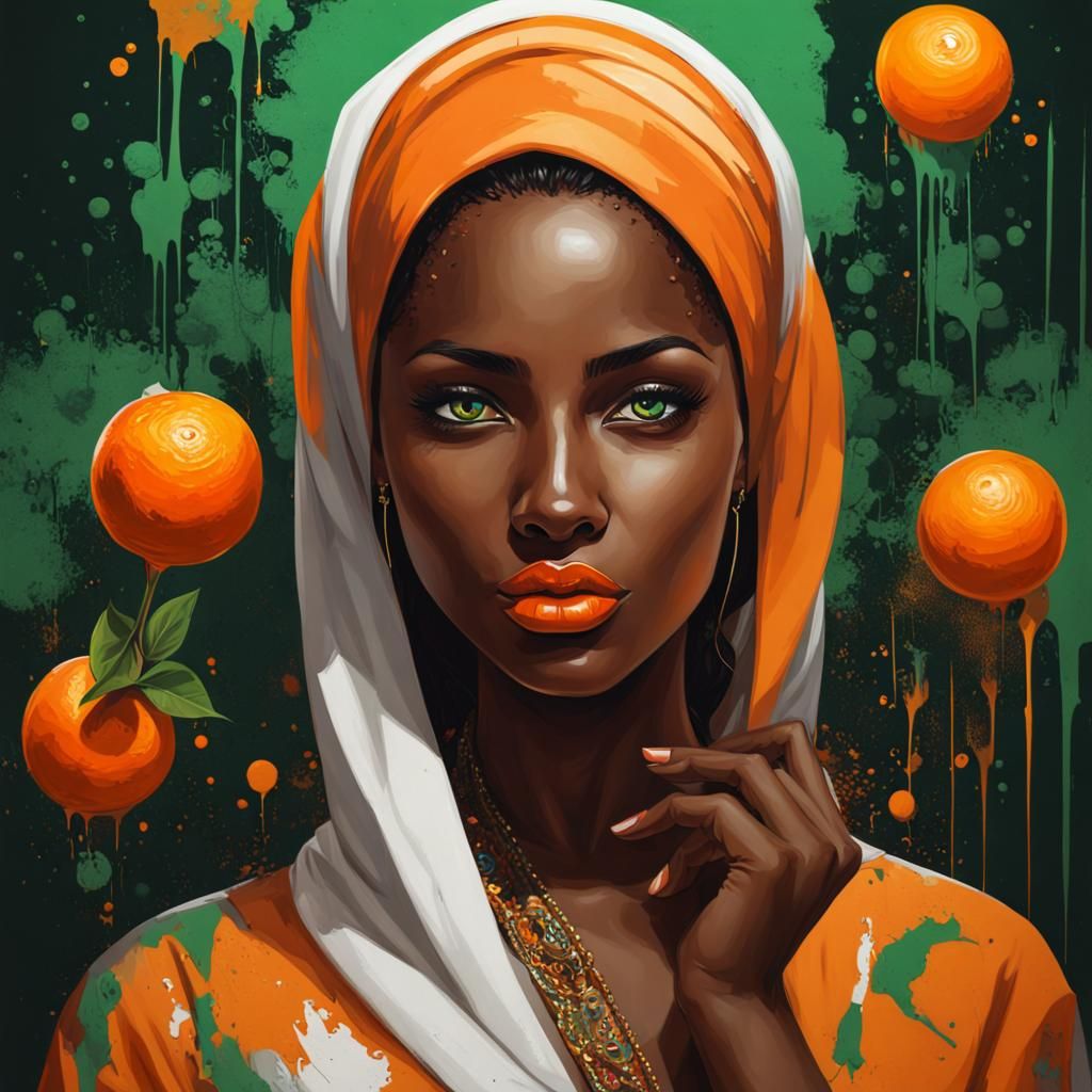 Beautiful Arabic Woman with Orange in Graffiti Style