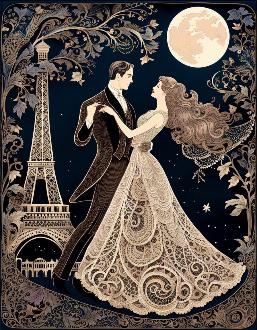 Romantic Dance in Paris: A Lace Art Fairytale