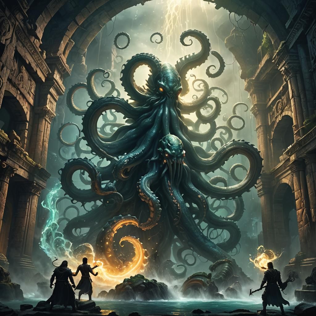 Kraken Unleashed from Magical Portal in Dark Fantasy Art