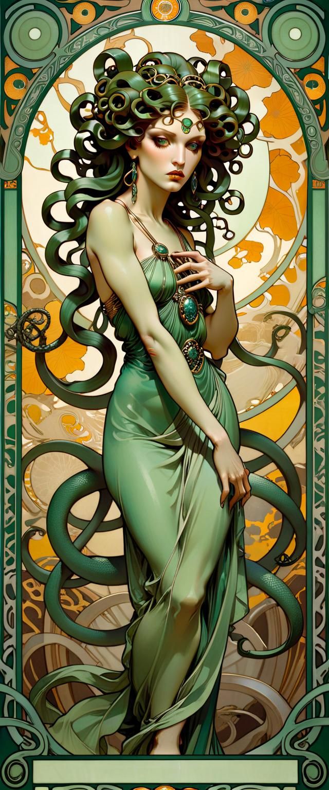 Medusa in Art Nouveau Style of Alphonse Mucha