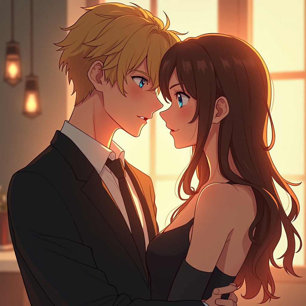 Anime Couple's Loving Embrace in Manga Scan Style